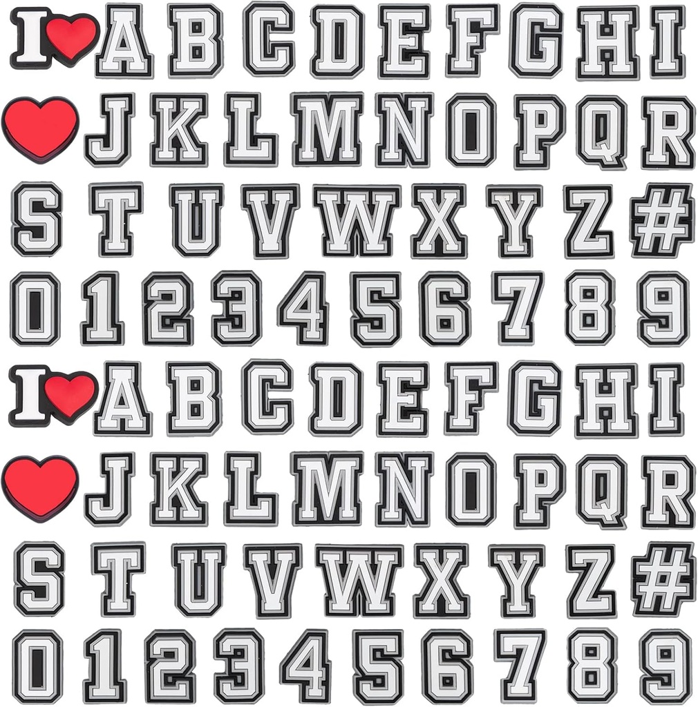 74+4 Pcs Letters Numbers Shoe Charms, Double A-Z Letters & 0-9# Numbers Charms for Clogs Wristbands Bracelets,for Men Women Adult Kids Boys Girls