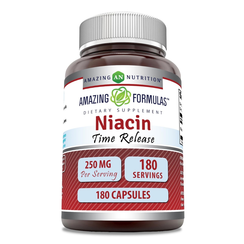 Amazing Formulas Niacin(Vitamin B3) 250 mg 180 Capsules Suplemento Silencio No OGM Silencio Gluten Gratis Silencio Made in USA