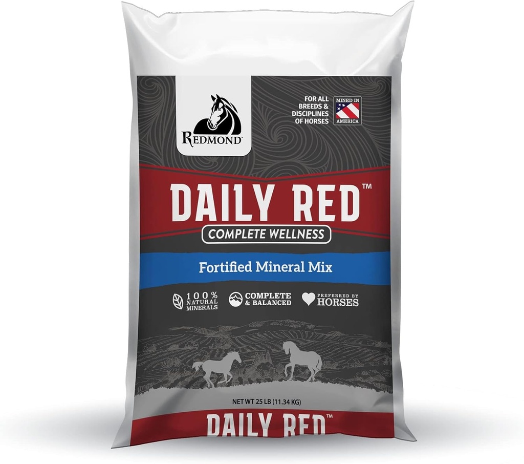 Bienestar completo rojo diario, suplemento de mezcla mineral fortificada para caballos, bolsa de relleno de 25 libras