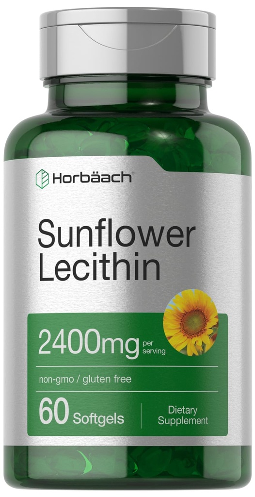 Horbäach Sunflower Lecithin Softgel Capsules TENIDO 2400mg TENIDO 60 Píldoras Silencio Naturalmente Occurring Phospholipids ANTE NO GMO, Gluten Free Supplement