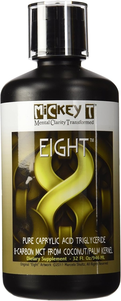 MiCkey T Eight 32oz - Puro C8 MCT Aceite - No un Blend – 100% C-8 Ácido caprílico - Keto Friendly – Vegan – Kosher - Hecho en EE.UU. – No GMO - del kernel de Coconut/Palm