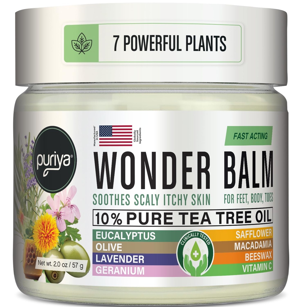 Tea Tree Oil Balm, Extra Strength, Pare Well with Jock Itch Cream, Spray, Athletes Foot, Ringworm Cream for Human, Rash Cream, Fast Acting for Dry, Itchy Skin, Plant Powered Wonder Balm