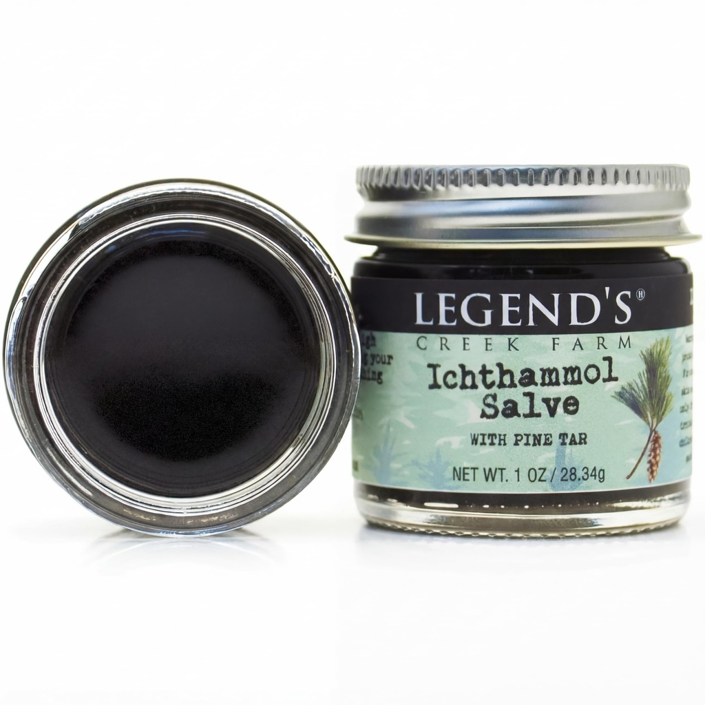 Salve Herbal Farm Creek de la leyenda - Ungüento de curación con 20% Ichthammol Salve de dibujo - Balm natural para Stings, &amp; Splinters - 1 oz - Handmade in USA (Ichthammol Pine Tar)