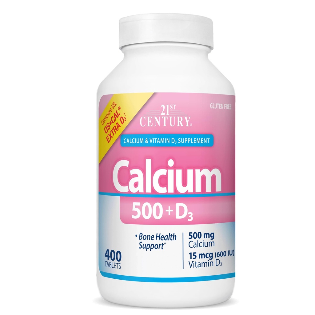 Vitaminas del siglo XXI Calcio 500 más cápsulas D extra, 400 condes