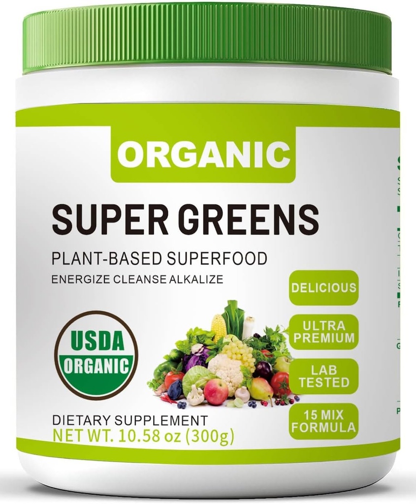 Pólvora Super Verde Ecológica con Clorella de Spirulina para Salud Gut, Soporta Inmunidad, Salud Digestiva, Energía Natural, Probiótico, Antioxidante, Enzimas Digestivas, (300grs)