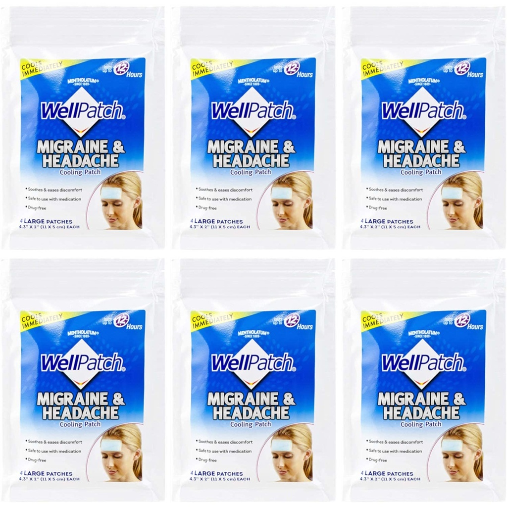 WellPatch Cooling Headache Pads, Migraine 4 Pads en un Pack. (Pack of 6)= 24pads