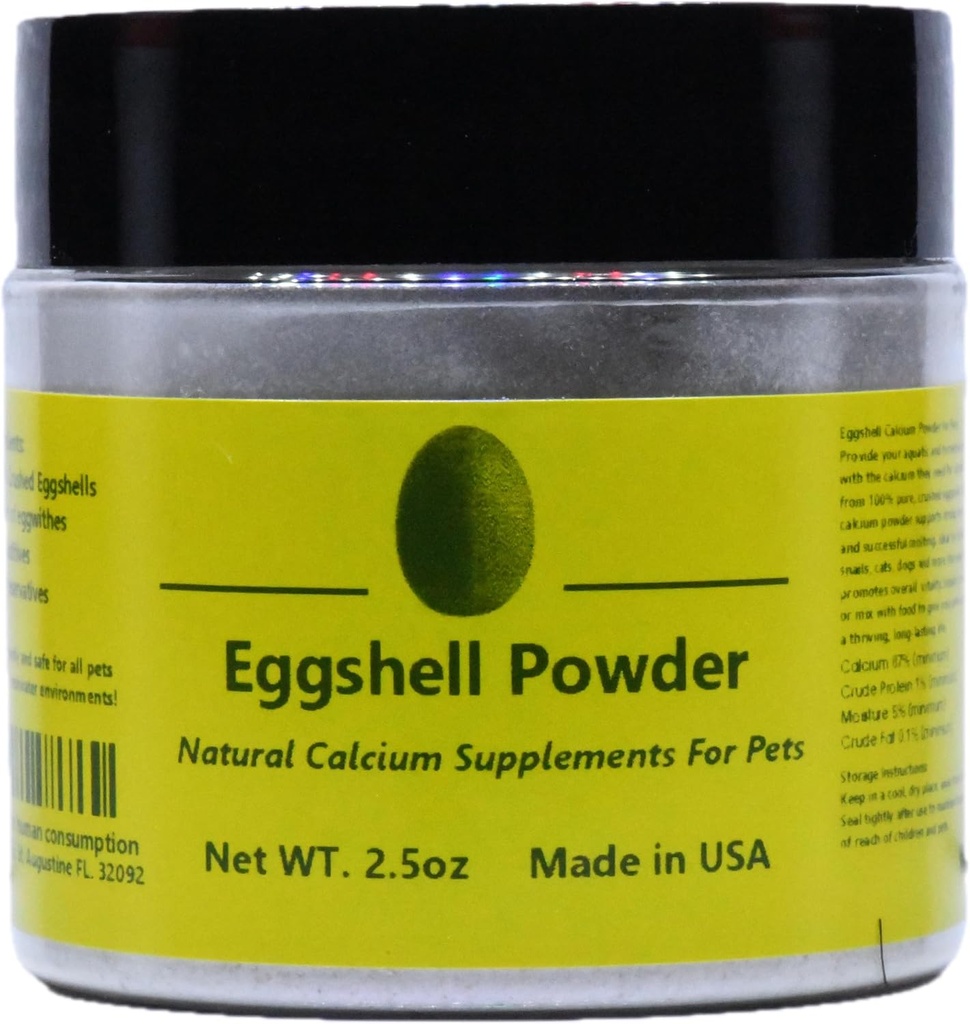 2.5oz Puro Eggshell Suplemento de calcio para mascotas - Fuente natural de Calcio de Eggshell Real Adecuado para acuarios, camarones, caracol, Crustacean, Invertebrados, perros, gatos y otros animales