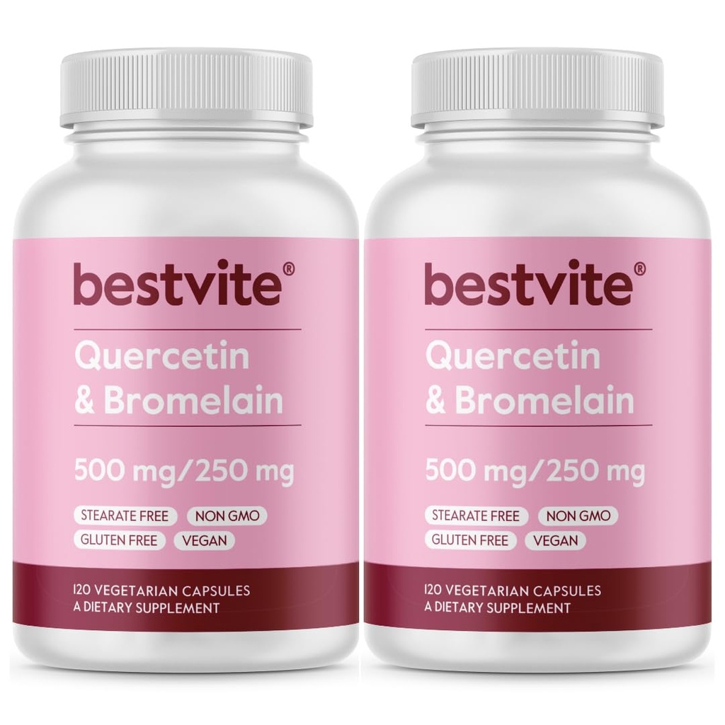 BestVITE Quercetina con Bromelain 500mg/250mg (240 cápsulas vegetarianas) (120 x 2) - Sin esteroides - Sin dióxido de silicona - Vegan - No GMO - Gluten Gratis