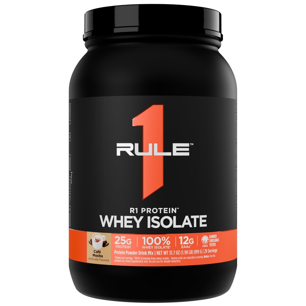 Regla 1 R1 Proteína Whey Isolate - con 25g Protein & 6g BCAA Exclusivamente de Fuentes hidrolizadas de recuperación de entrenamiento (2 libras*, Café Mocha)