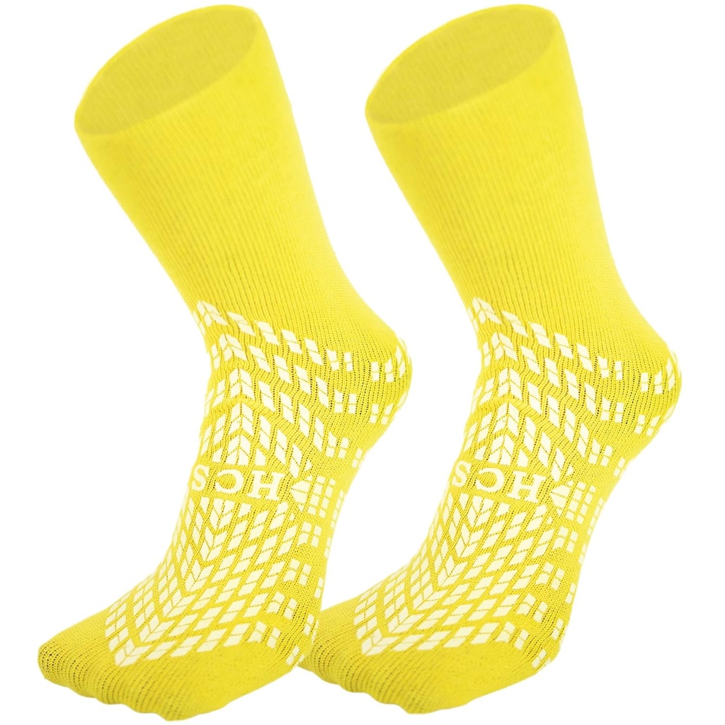 Calcetines hospitalarios HCS con rejillas para hombres y mujeres (6 pares) - 360 All-Around Tread Non-Slip Sock, ancianos/seniores - Hospital Grip Calcetines, mujeres, hombres - riesgo de caída zapatillas de pacientes (amarillo, regular)