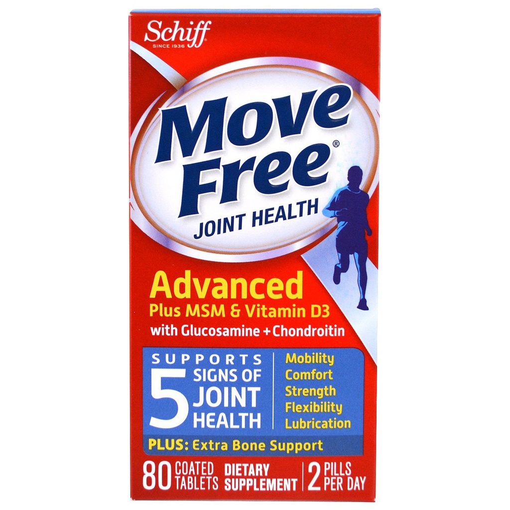 Move Free Glucosamine and Chondroitin Plus MSM & D3 Advanced Joint Health Supplement Tablets, (80 Cuenta en A Box), Supports Mobility, Comfort, Strength, Flexibility and Lubrication* (Pack of 3)