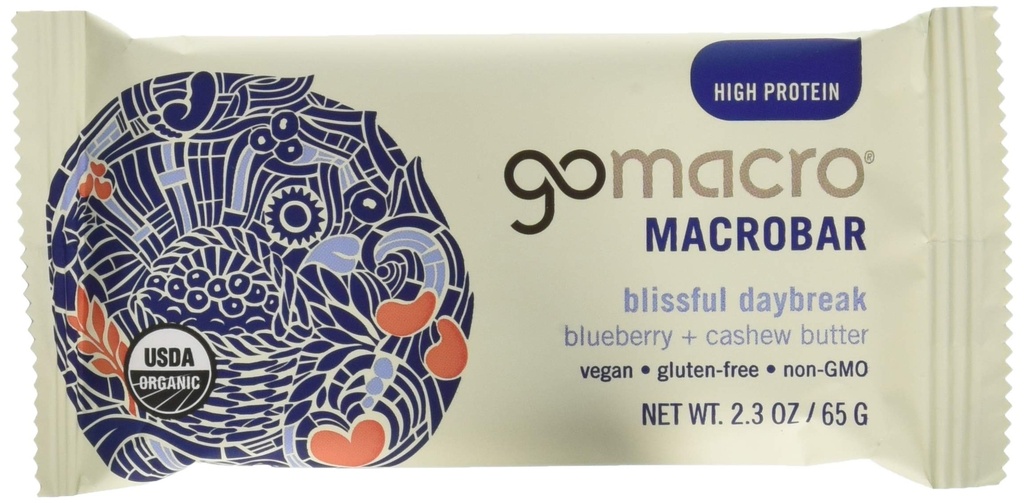 GoMacro Macrobar Bares de proteína ecológica vegano - Arándano + mantequilla de anacardo (2.3 Bares de onza (Pack of 12)