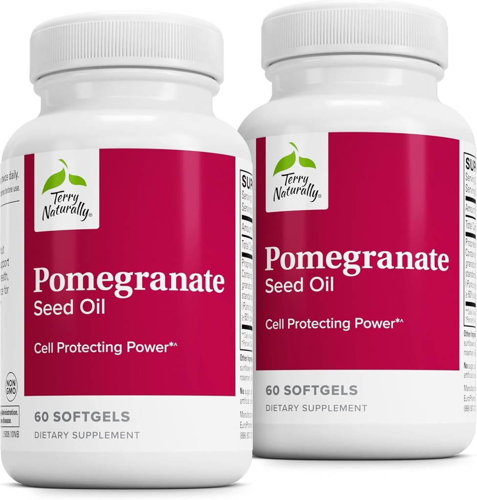 Terry Naturalmente Pomegranate Seed Oil - Suplemento dietético de apoyo Salud Cardiovascular - Suplemento Herbal Non-GMO con Omega-5 " Extracto granada - 60 Softgels, 2 Pack