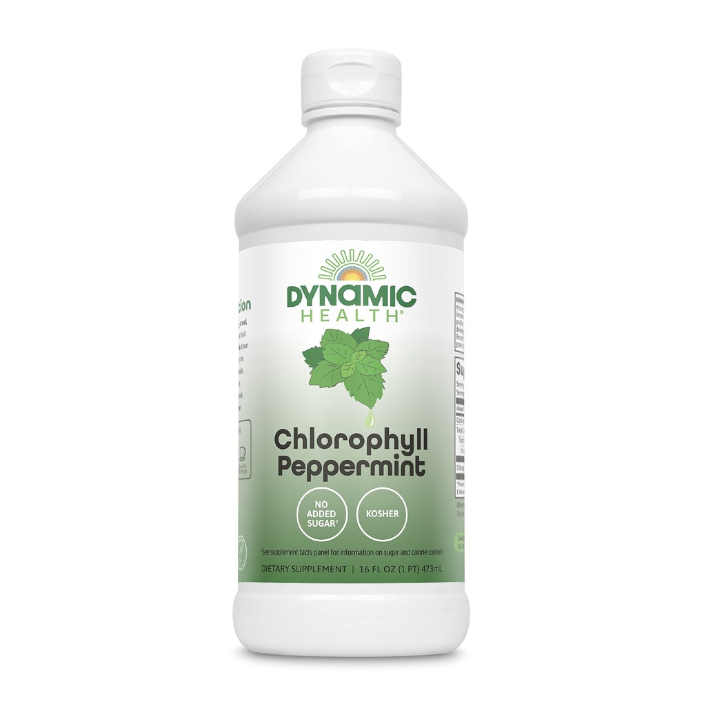 Salud dinámica Clorofila líquido Peppermint 100 mg, clorofilinas de cobre de sodio con hojas de Alfalfa y Mulberry, limpieza de plantas y desodorización, sin azúcar añadido, 16 Fl Oz