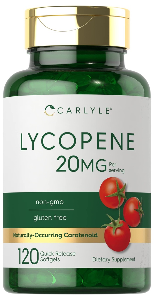 Carlyle Lycopene TEN 20mg TEN 120 Softgels ANTE NO GMO &amp; Gluten Suplemento gratuito