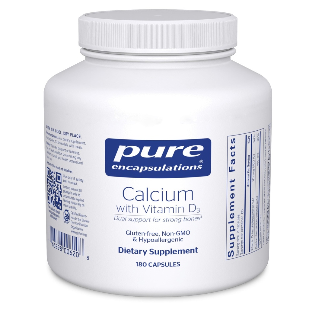 Encapsulaciones puras Calcio con Vitamina D3 Silencioso Suplemento dietético de Apoyo al Hueso, el Colón y la Salud Cardiovascular*