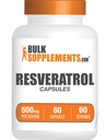 BulkSupplements.com Capsules Resveratrol - Suplemento Resveratrol, Polygonum Cuspidatum, Resveratrol 500mg - Antioxidantes Suplemento, Reveratrol Pills - 1 Cápsula por Serving, 60 Cápsulas