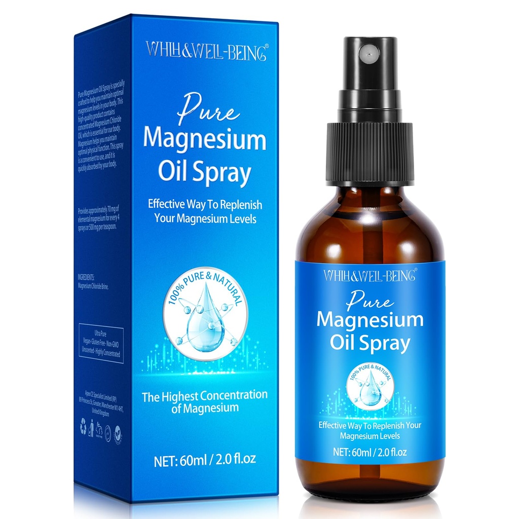 Espray de magnesio, spray de aceite de magnesio puro para pies, ingredientes naturales en botella de vidrio, fácil de absorber y utilizar 1Pack