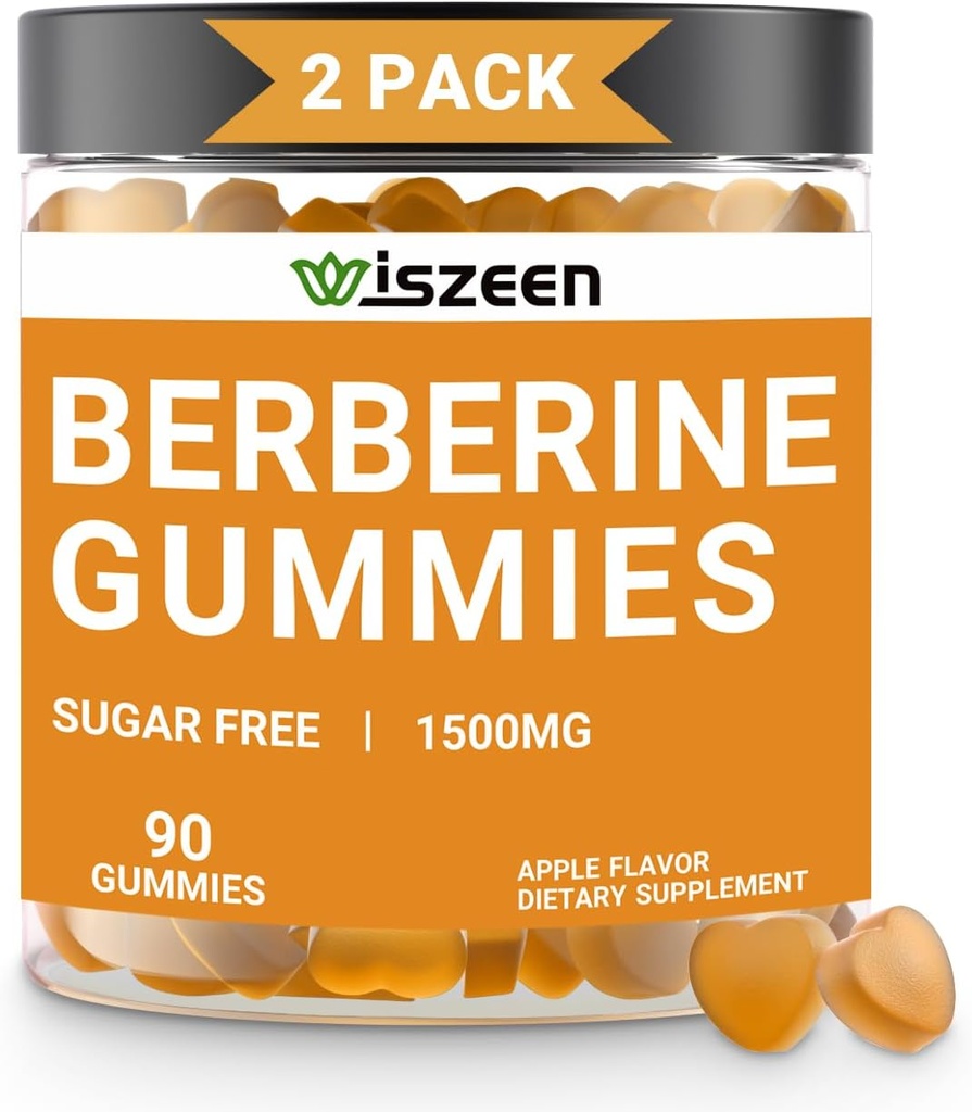 2 Pack Berberine Gummies, azúcar suplemento de bereberina gratis 1500mg con canela de Ceylán, Berberine Gummy para adultos