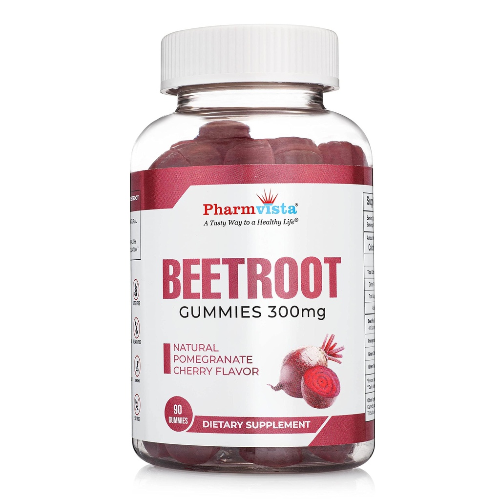 Beetroot Gummies 300mg - para el soporte de circulación saludable * -Natural Mixed Fruit Flavor Non-GMO Vegan-Beet Chews- 90 Count