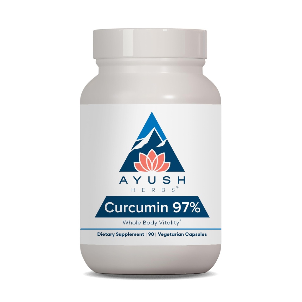 Ayush Herbs Curcumin 97% - Suplementos de Curcumin, Suplemento Premium Turmeric Root, Curcuminoids for Women ' Men, Adults, Premium Joint Support, Strength & Vitality - 90 cápsulas vegetarianas (1 Conde)