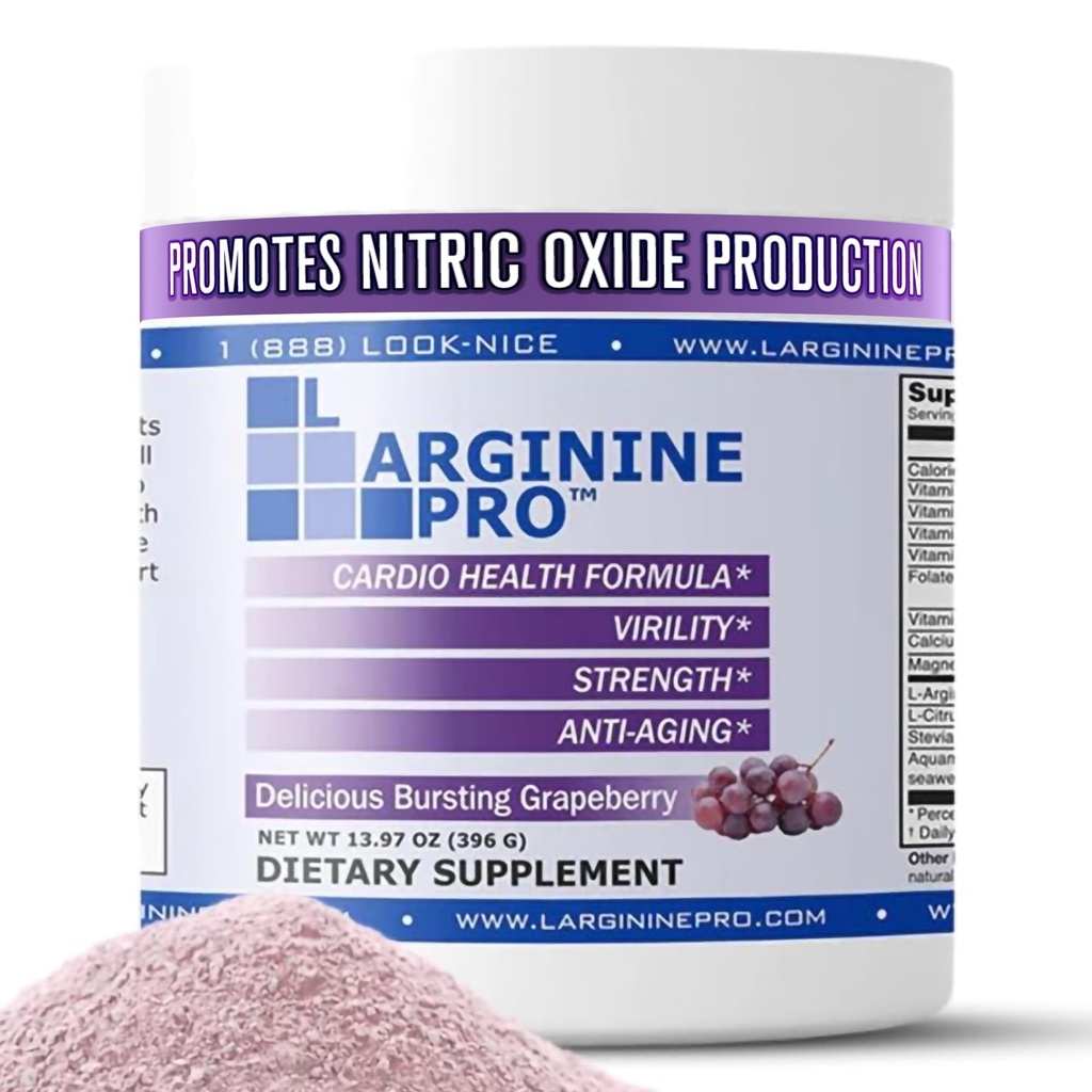 L-Arginine PRO ← 5,500mg L-Arginine Plus L-Citrulline 1,100mg Grape Powder Drink Mix Suplemento para aumentar la producción de óxido nítrico