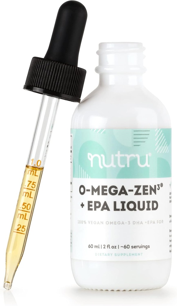 O-Mega-Zen3 +EPA Vegan Omega 3 DHA EPA Suplemento líquido - Algal Omega3 ácidos grasos esenciales - 2 Fl Oz