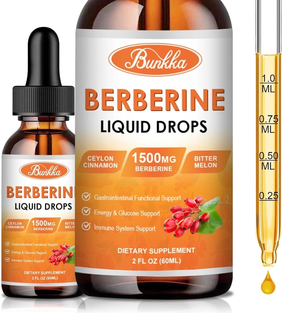 (2 Pack) Suplemento de bereberina, gotas líquidas de bereberina con canela de Ceylán, melón de bitter, libre de azúcar &amp; Vegan Suplemento soporta Sistema de inmune &amp; Cuidado gastrointestinal - 4 FL Oz