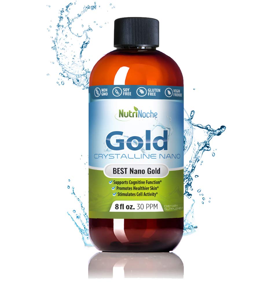 Colloidal Gold Liquid Organic Supplement by Nutrinoche - 100% Pure Nano Gold Mineral - Supports Mental Clarity, Focus &amp; Relax - 8 oz Bottle - Vegan, Gluten-Free - Crystalline - 30 ppm