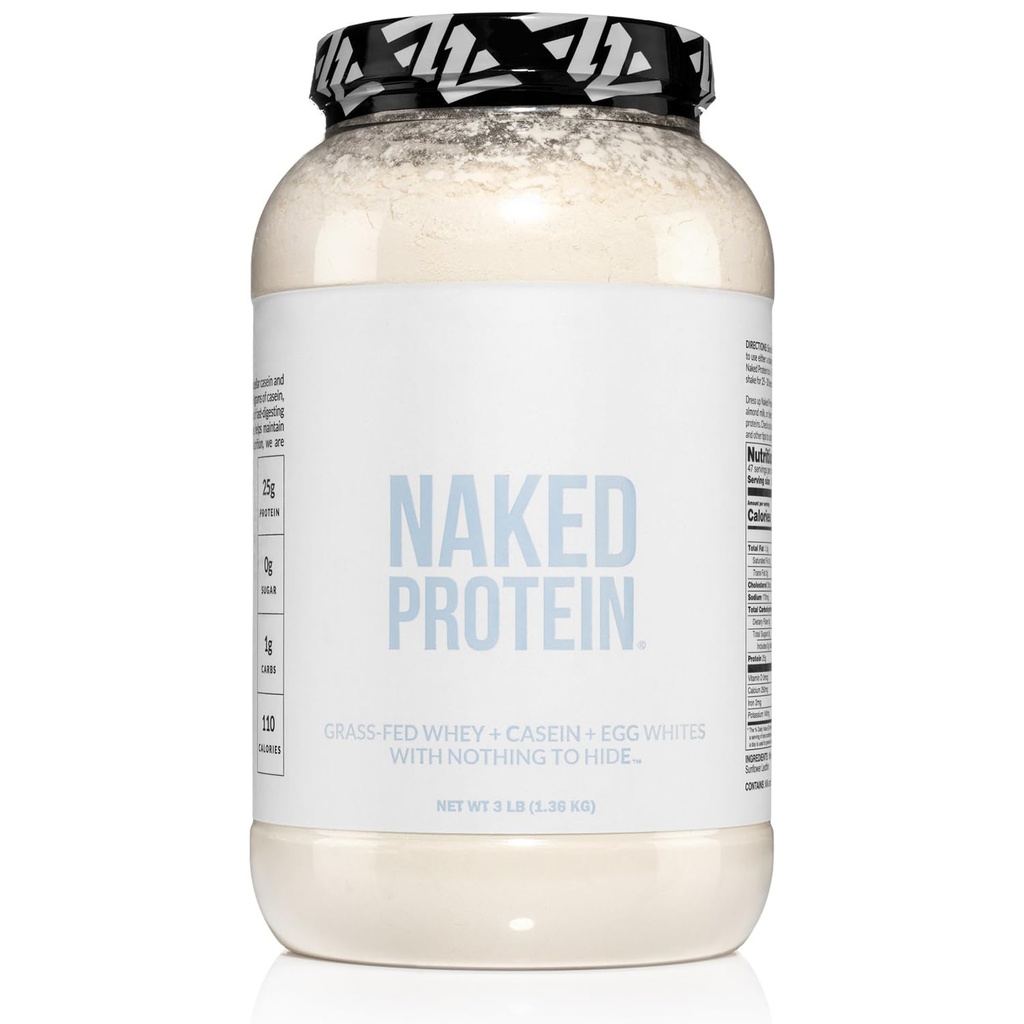 Pólvora de pólvora desnuda Blend - Whey, Casein y Egg Protein, Solo 4 Ingredientes, No GMO, Soy, Sin gluten, Sin Dulces Artificiales, Sabores o Colores, Keto y Paleo Friendly - 3 LB