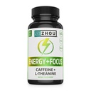 Zhou Energy + Focus - L Theanine Caffeine Pills, 200mg L-Theanine, 100mg Natural Anhydrous Caffeine Boost for Adults, Men &amp; Women, Slow Extended Release - 60 Vegetarian Capsules (Pack of 1)