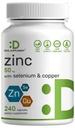 Suplemento de acuerdo Zinc 50mg con Selenium + Copper, 240 cápsulas, 8 meses de suministro, 3 en 1 fórmula mineral, Zinc Picolinate Suplemento Complejo, soporta Sistema de inmunología saludable para adultos y niños