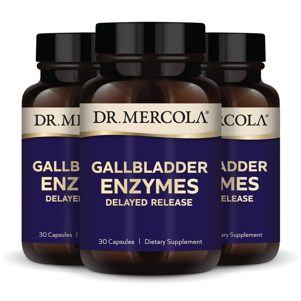 Dr. Mercola Gallbladder Enzymes - Gallbladder &amp; Digestive Health Support - Incluye Pancreatic Protease, Amylase & Lipase - Non-GMO, Gluten-Free &amp; Soy-Free - 90 Delayed Release Capsules (90 Servings)