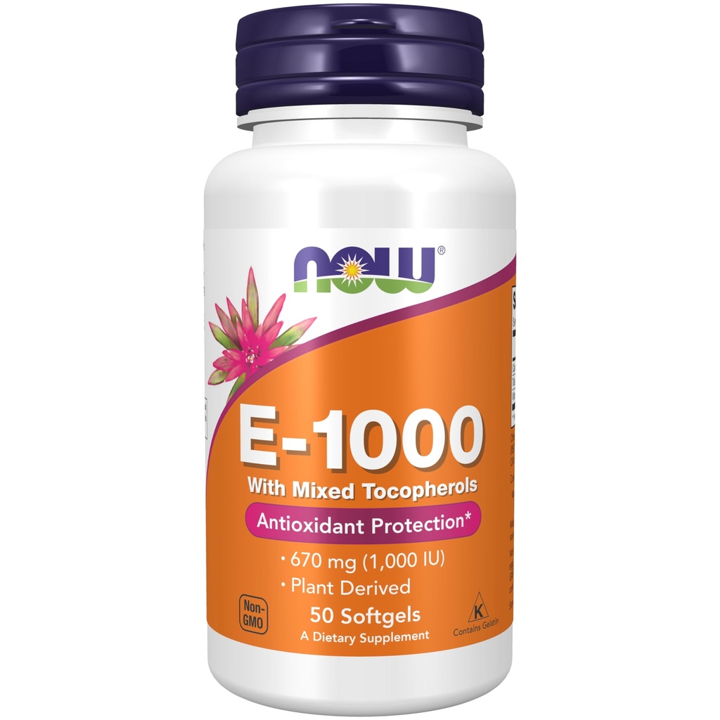 AHORA Alimentos Suplementos, Vitamina E-1,000 UI Tocoferoles mixtos, Protección antioxidante*, 50 Softgels