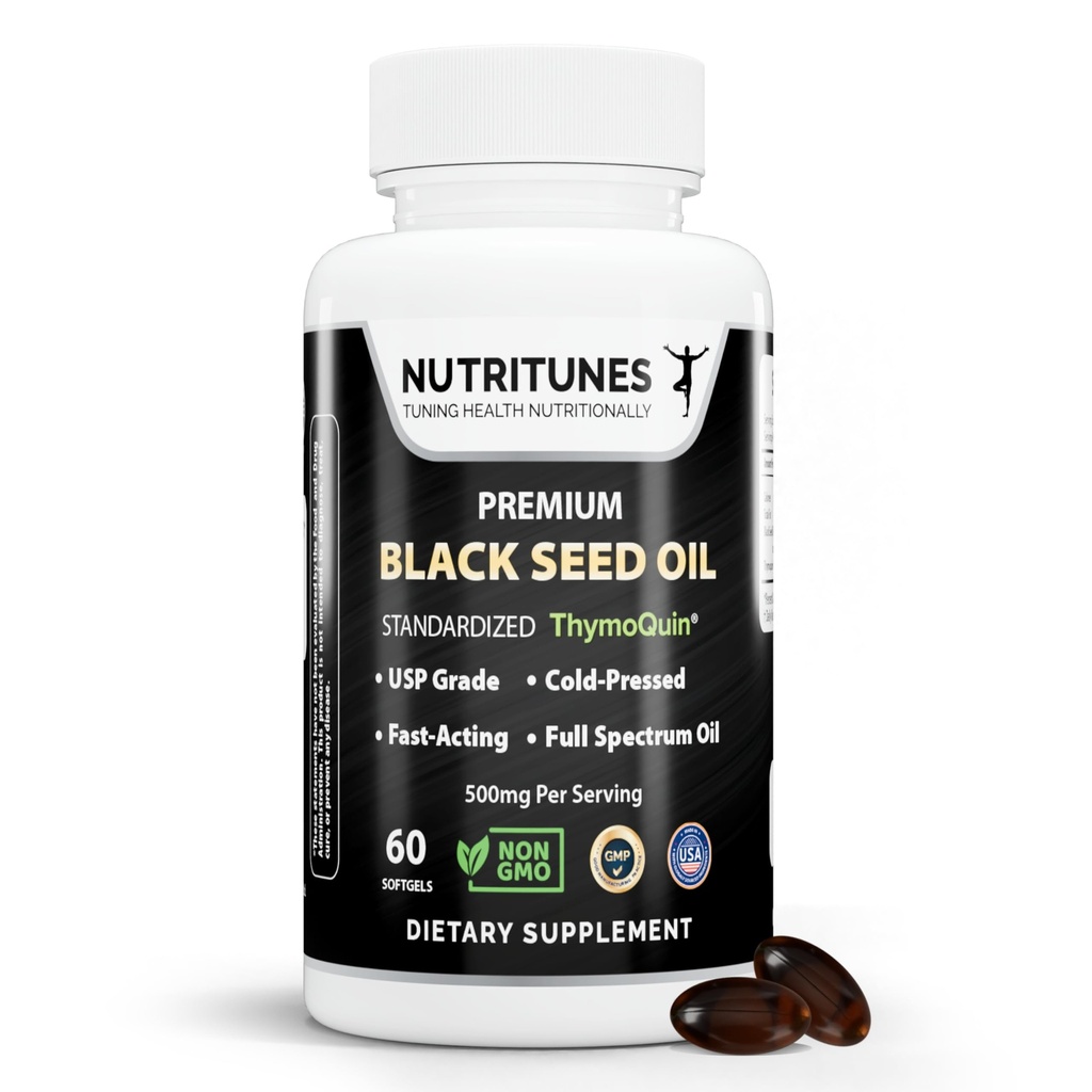 Black Seed Oil 3% Thymoquinone Standardized – Clinically Studied, USP Grade, Cold-Presed Nigella Sativa ThymoQuin, Non-GMO – 60 Softgels