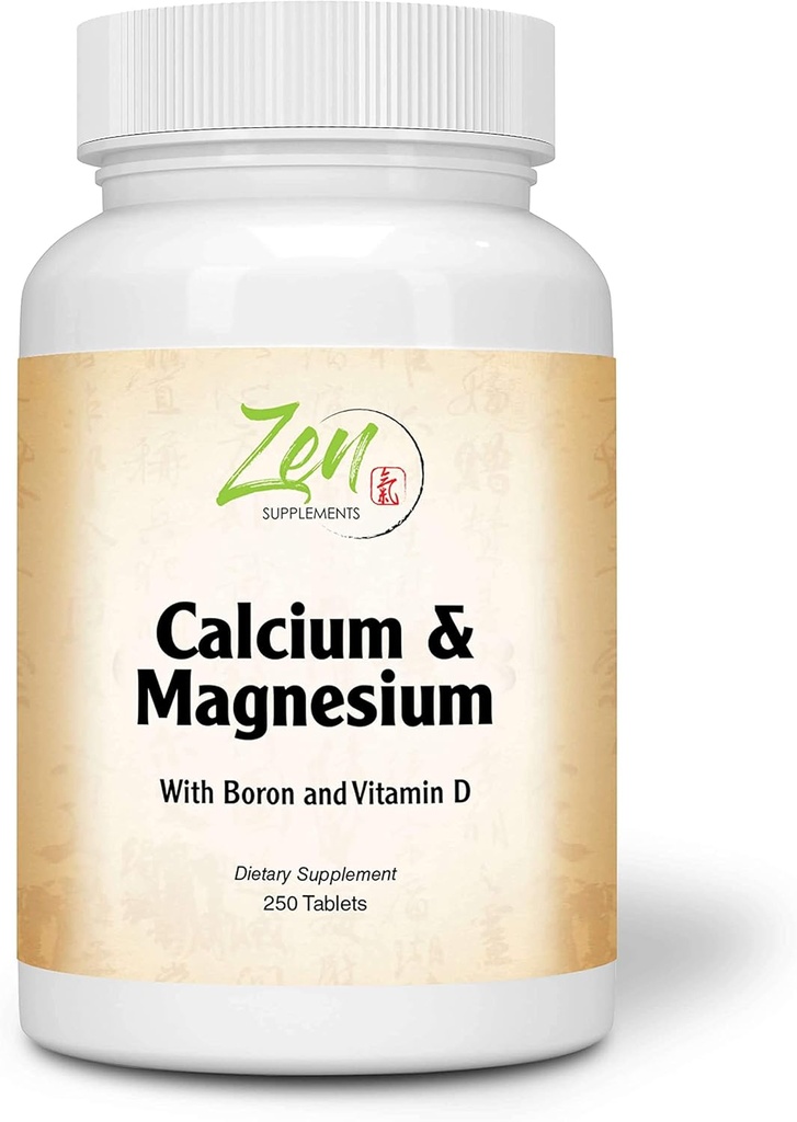 Suplementos Zen - Hi Potency Calcium &amp; Magnesium con D3 " Boron para la absorción mejorada, soporta la salud ósea " Densidad 250-Tabs