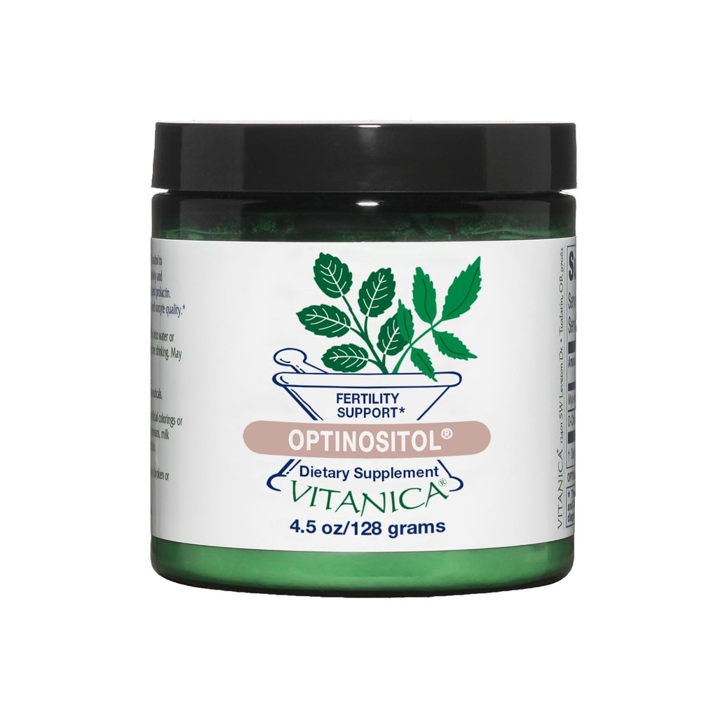 Vitanica Optinositol - Ovulation Support with Myo-Inositol & D-Chiro Inositol - Suplemento de salud femenina con 4000 mg Myo-Inositol Powder &amp; 100 mg D Chiro Inositol - Pro Logo - 4.4 Oz