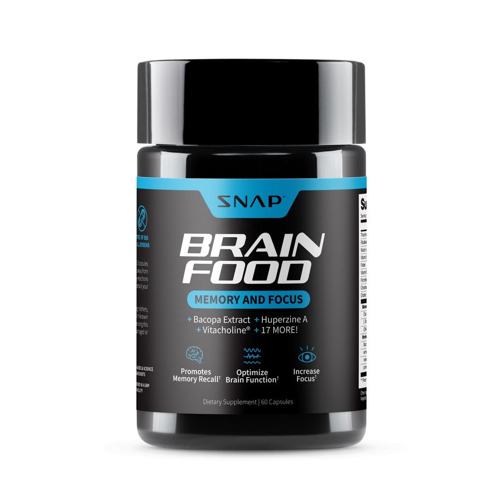 Suplementos Snap Brain Booster Nootropics Suplemento para la memoria, Focus &amp; Clarity, Bacopa Extract, Ginkgo Biloba, 60 cápsulas