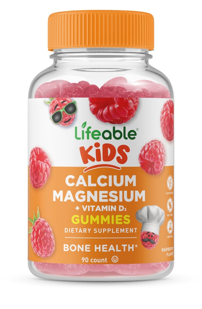 Niños Lifeable Calcio Magnesio y Vitamina D Gummies ← Gran Tasting Kids Calcium Gummies  for Tooth and Bone Health ← Bone Strength Supplements for Kids ← 90 Gummies