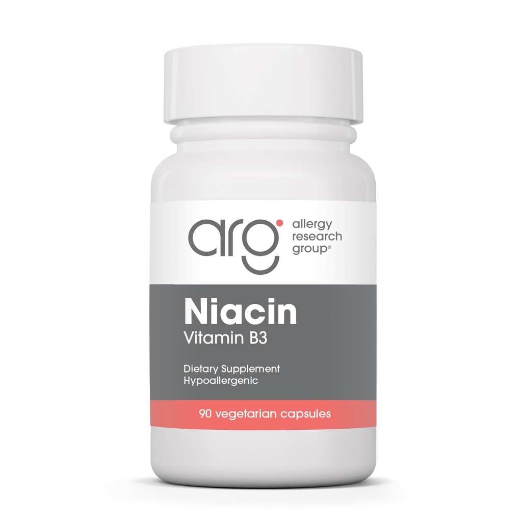 Allergy Research Group Niacin Supplement - Vitamin B3 for Men &amp; Women, Niacin with Flush, Nicotinic Acid, NAD, 250mg Vegetarian Capsules - 90 Count