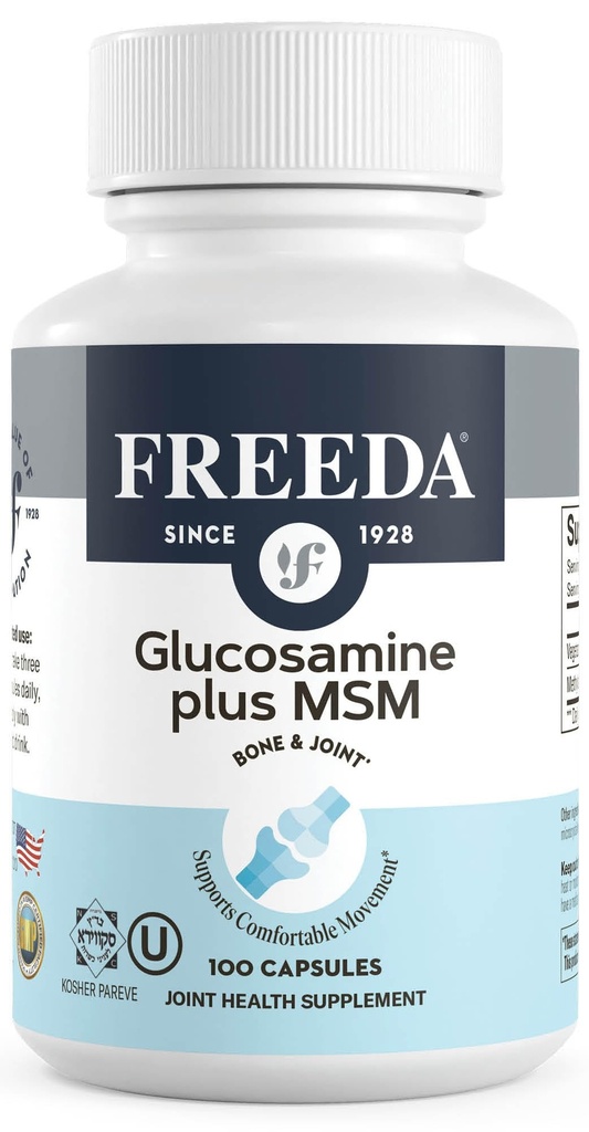 FREEDA Glucosamine MSM – Vegan Joint Flexibility & Mobility Supplement – Vegetarian Glucosamine Without Shellfish – Supports Joint Function – Third-Party Tested – (100 cápsulas)