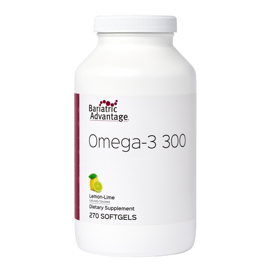 Bariatric Advantage Omega-3 300 EPA DHA Fish Oil Capsules, Concentrated Source of Fatty Acids from Sustainably Sourced Cold Water Fish - Lemon Lime, 270 Softgels