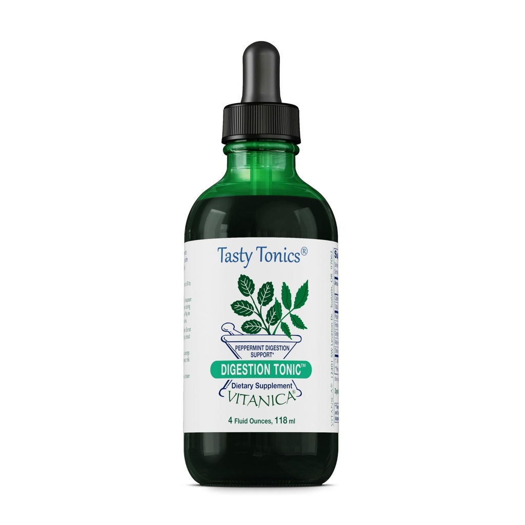 Vitanica Digestion Tonic, Gas y Bloating Relief Suplemento, Orgánica, Mejorar Función Digestiva " Salud Gut, para Hombres Mujer, Peppermint Oil Fennel Ginger " Aloe Vera Vegan, 4 Oz
