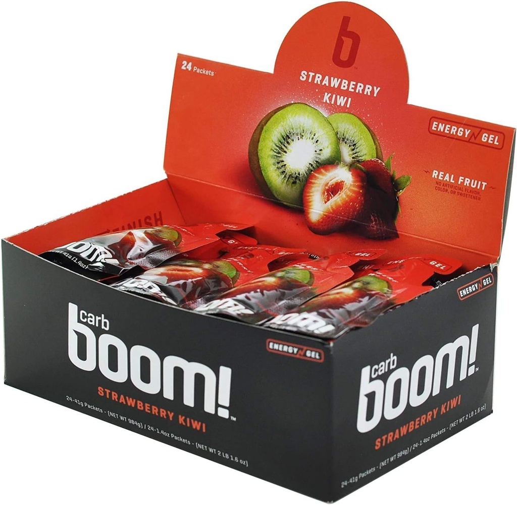 Boom Nutrition Carb Energy Gel - Fruit-Flavored Workout Gel for Cycling and Running - Natural Variety 6 Flavors (2 Cada uno) - 12 Pack