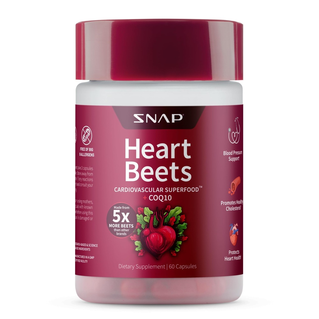 Complementos Beta de Corazón Capsules con CoQ10, Suplemento de Soporte Cardiovascular para Hombres &amp; Mujeres, Superalimentos Hecho con 5X Más Beets, Salud del Corazón, Circulación &amp; Apoyo Colesteral, 60 Capsules