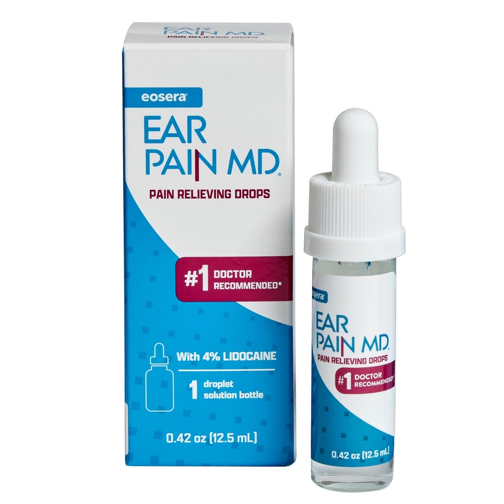 Dolor de oído de Eosera MD® - 4% Lidocaine Ear Drops for Maximum Strength Pain Relief - Fast-Acting, Numbing Earache Treatment for Adults &amp; Kids (12,5 mL)