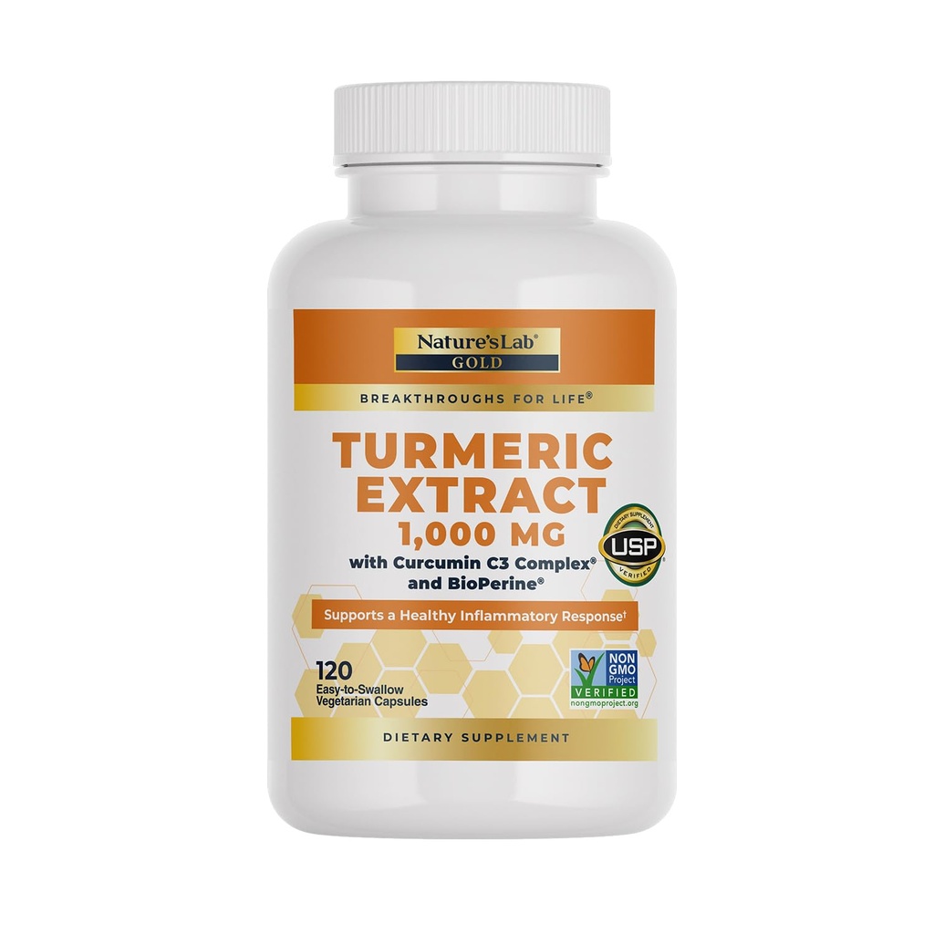 Complejo C3 de Curcumina Turmérica de laboratorio natural 1000mg - Extracto Turmérico 1000mg &amp; BioPerine 5mg Estándarizado al 95%, Promueve Cardiovascular, Immune, Joint, Skin Health - 120 Capsules (60 Day Supply)