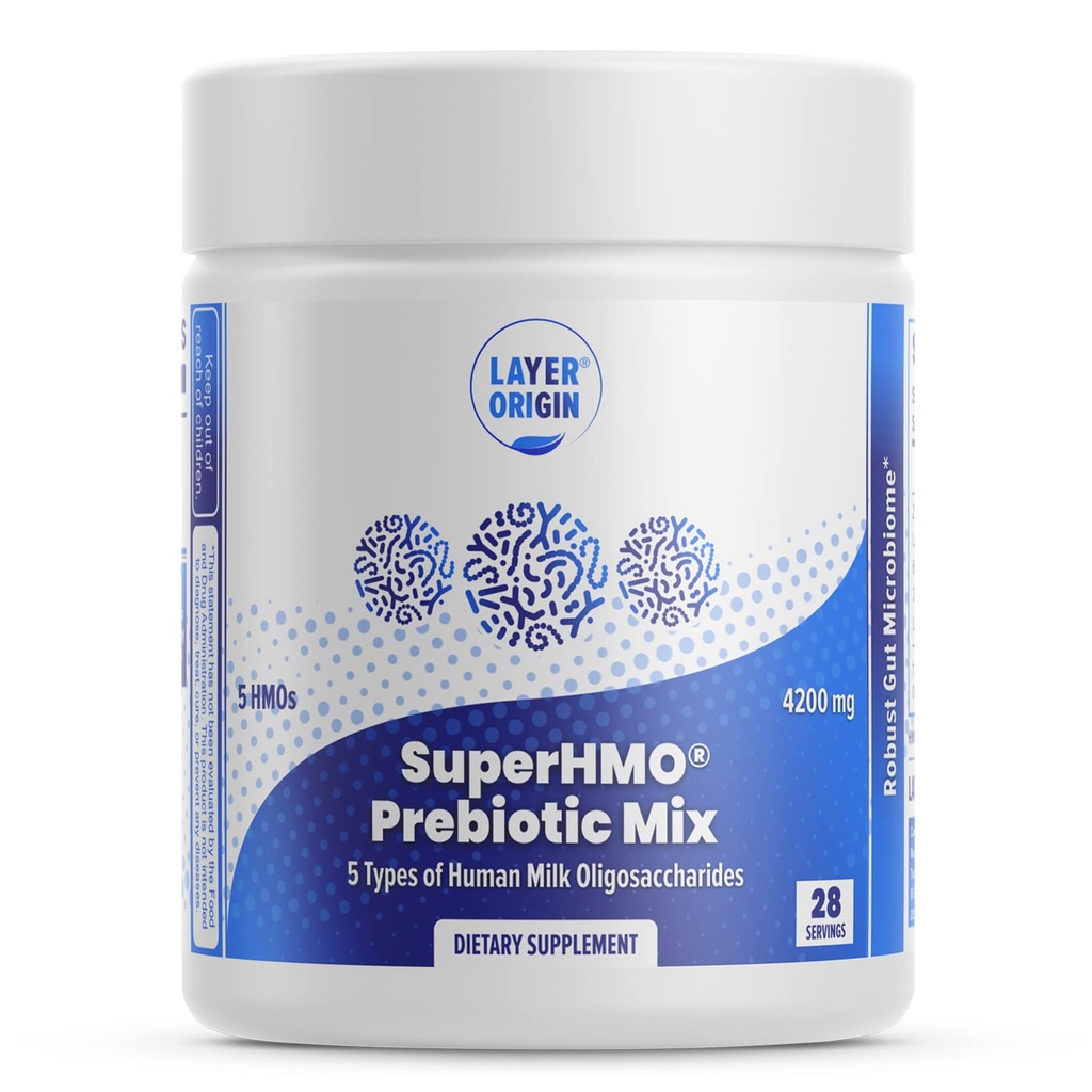 Mezcla Prebiótica SuperHMO con fibra prebiótica 5-HMO para Gut, Digestión, Salud cerebral - Polvo, 28 Servimientos