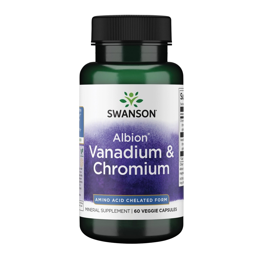 Swanson Albion Chelated Vanadium y Chromium 60 Veg Capsules