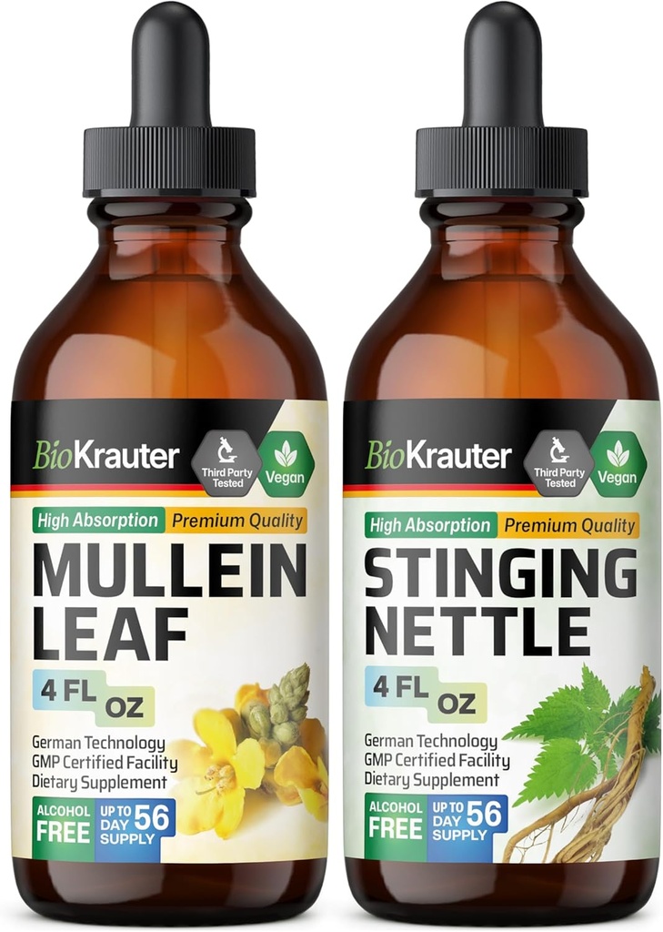 BIO KRAUTER Mullein Tincture 4 Fl. Oz. &amp; Stinging Nettle Tincture 4 Fl. Oz.